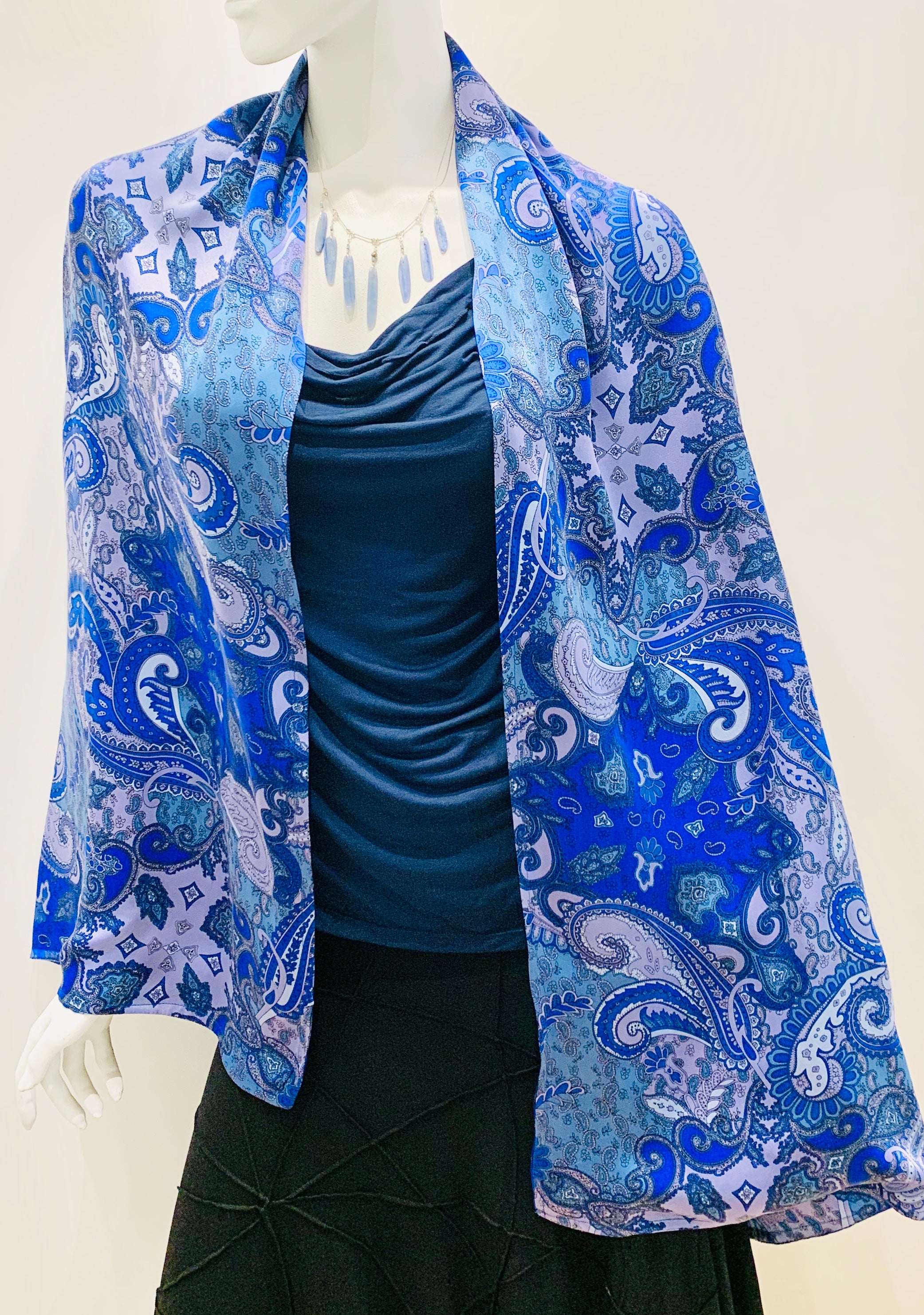 Doubled Silk Charmeuse In Blue Paisley