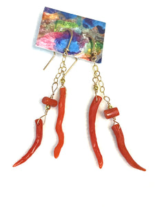 Coral & Gold Earrings