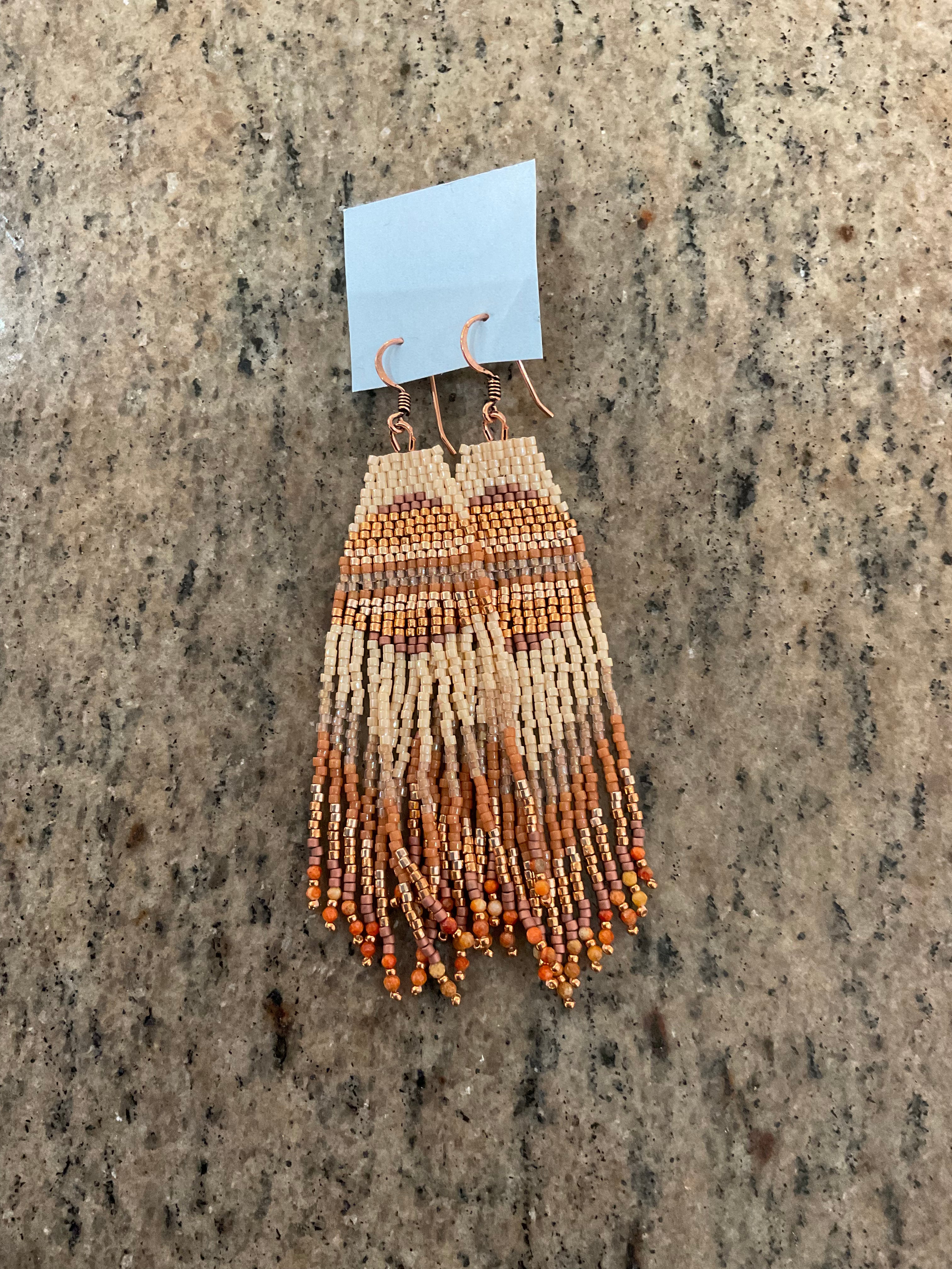 52 rust gold and cream orb fringe earrings