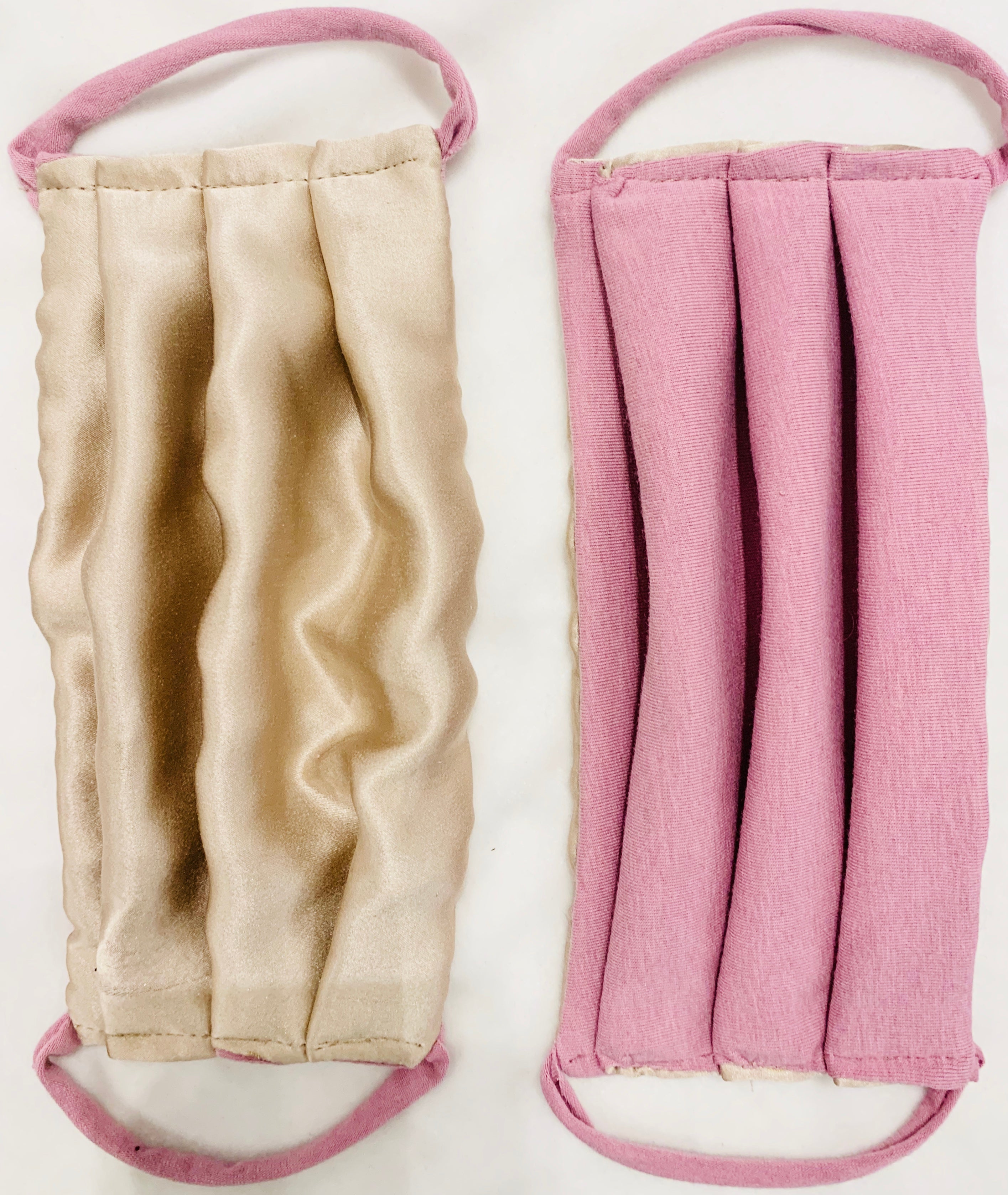 Face Mask Silk Champagne Pink and  Pink Organic Soy Cotton 