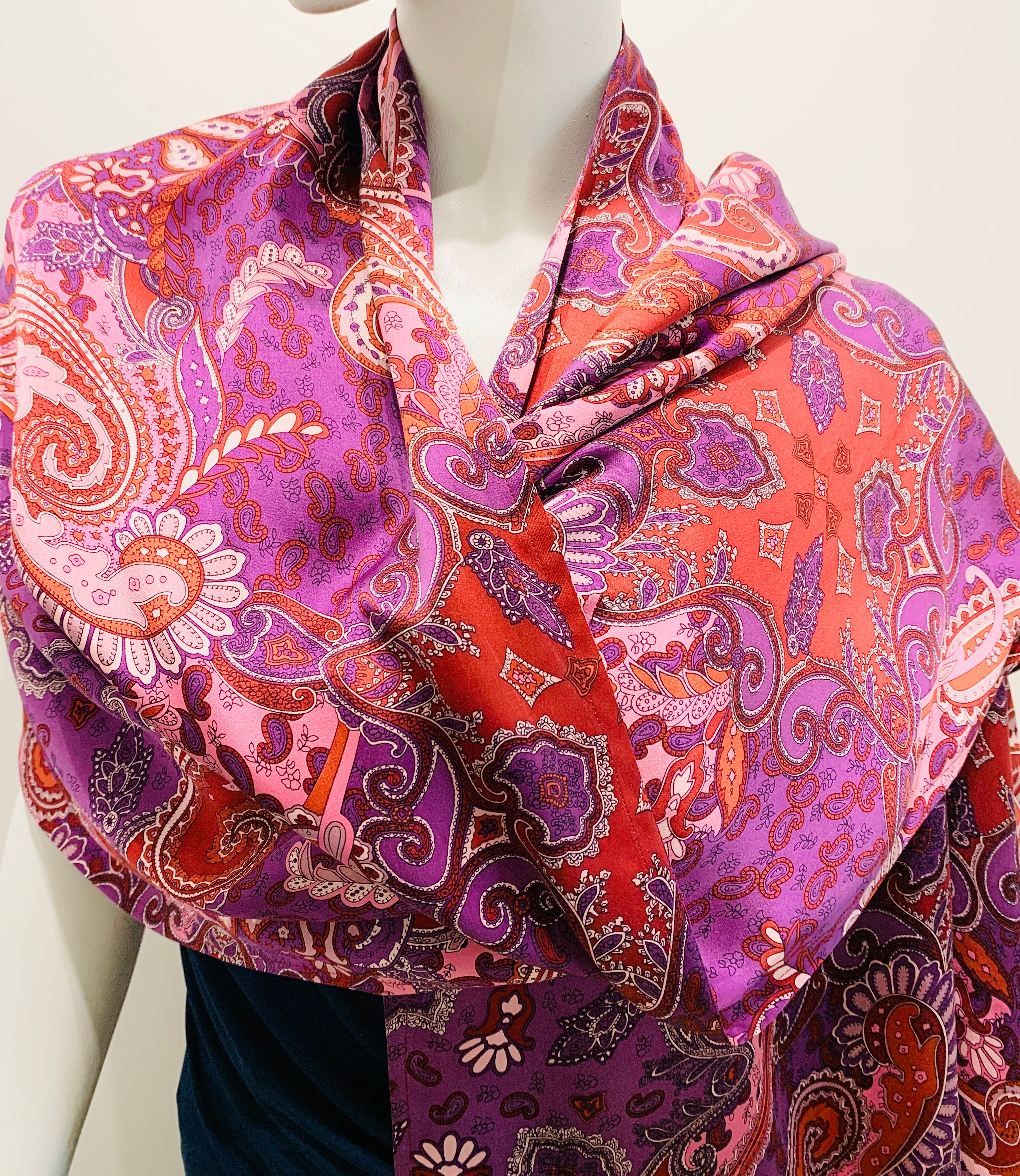 Double Silk Charmeuse in Red Paisley