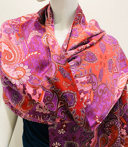 Double Silk Charmeuse in Red Paisley