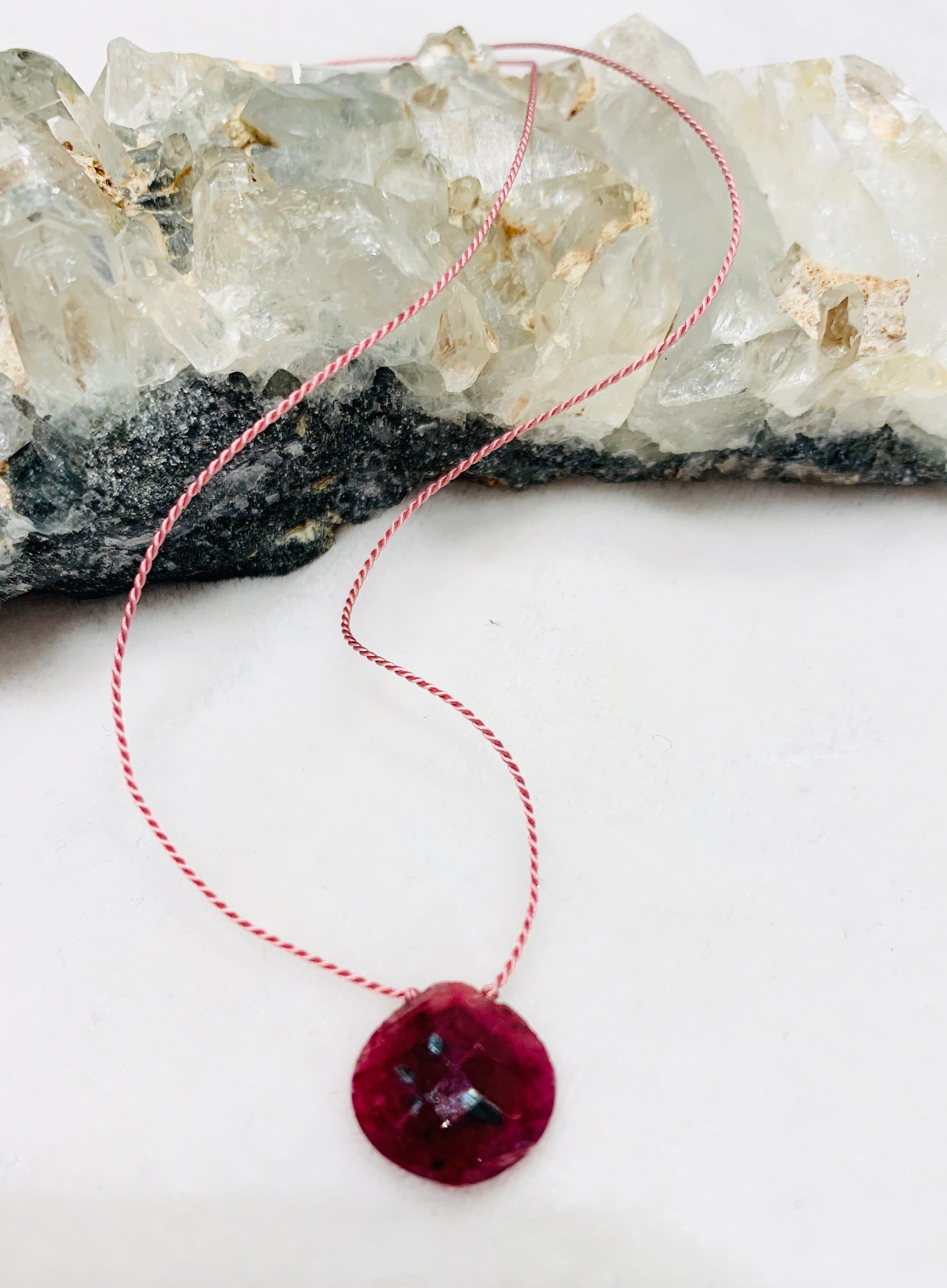 Faceted Ruby Briolette Single-Drop Necklace
