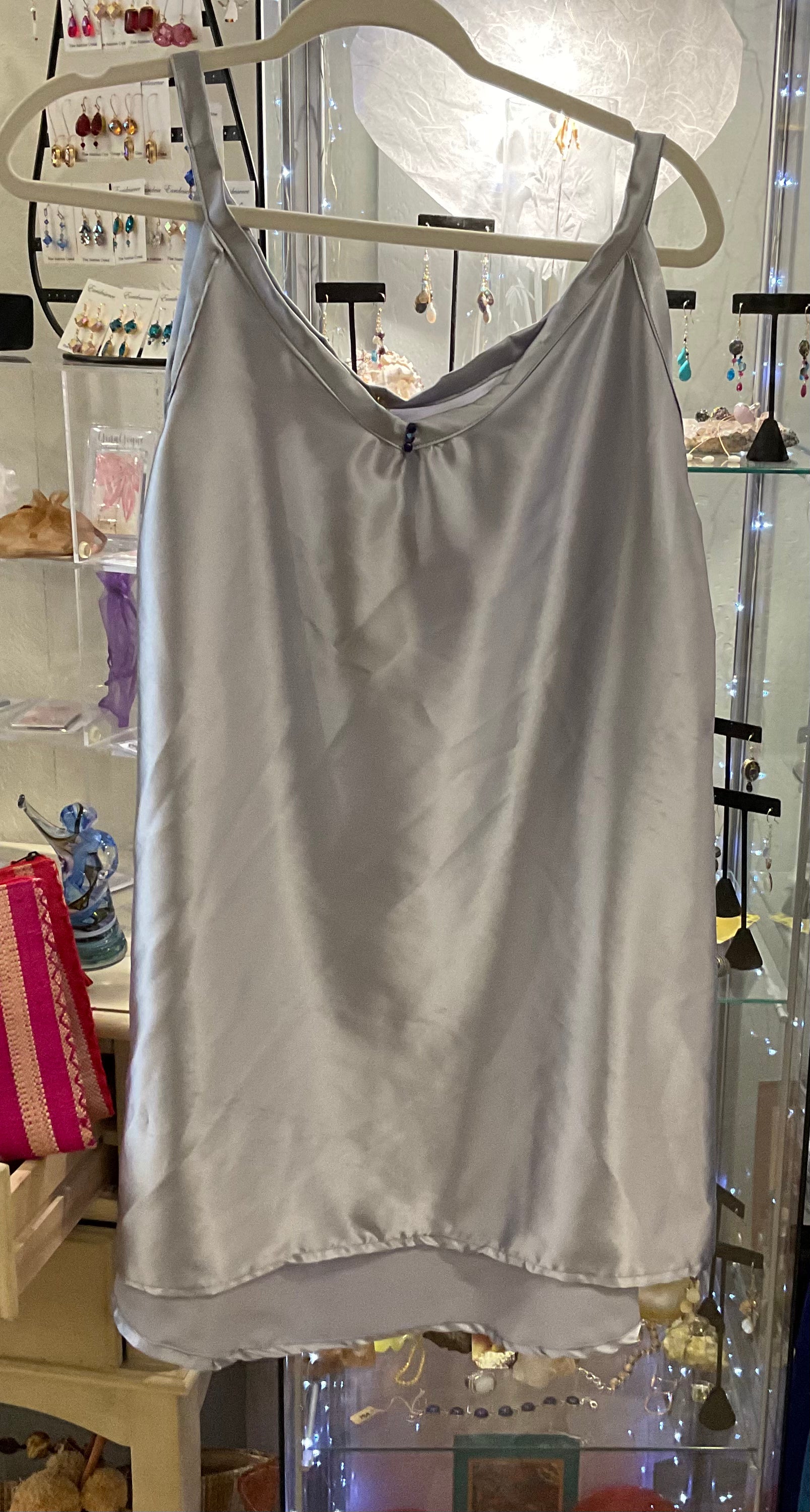Short silver slip dress